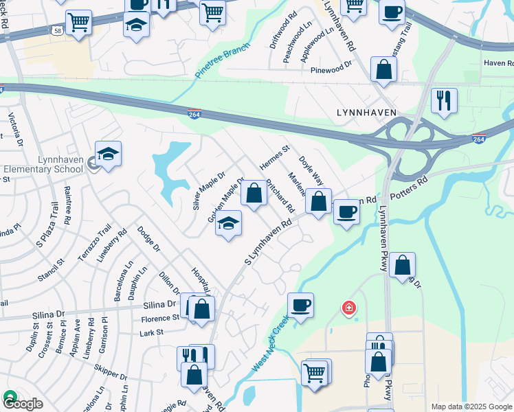 map of restaurants, bars, coffee shops, grocery stores, and more near 3006 South Lynnhaven Road in Virginia Beach