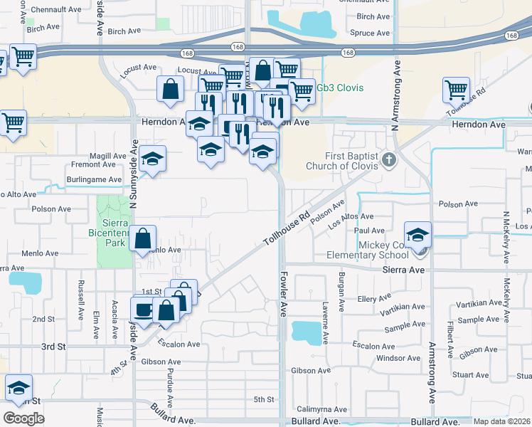 map of restaurants, bars, coffee shops, grocery stores, and more near 1766 Los Altos Avenue in Clovis