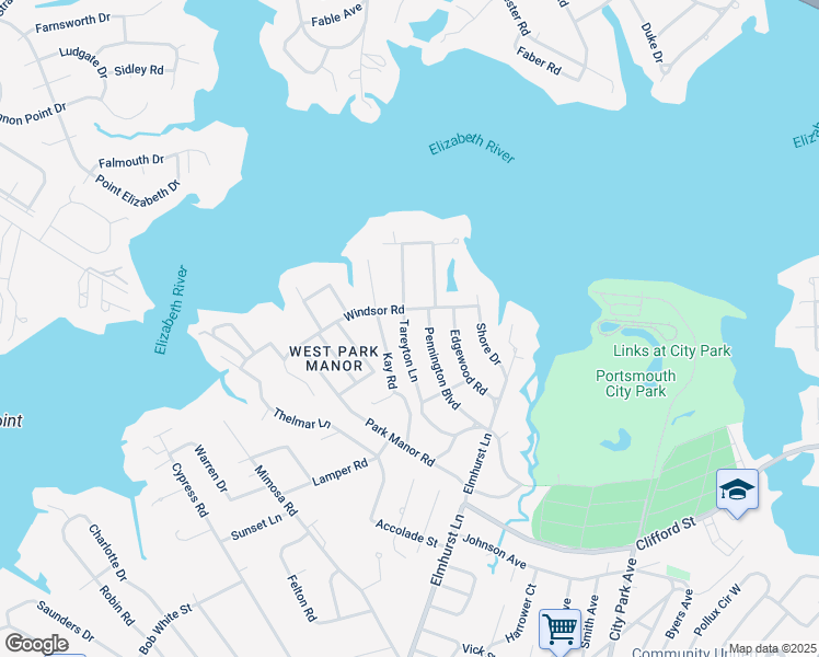 map of restaurants, bars, coffee shops, grocery stores, and more near 322 Tareyton Lane in Portsmouth