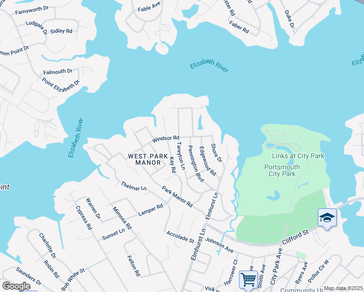 map of restaurants, bars, coffee shops, grocery stores, and more near 322 Tareyton Lane in Portsmouth