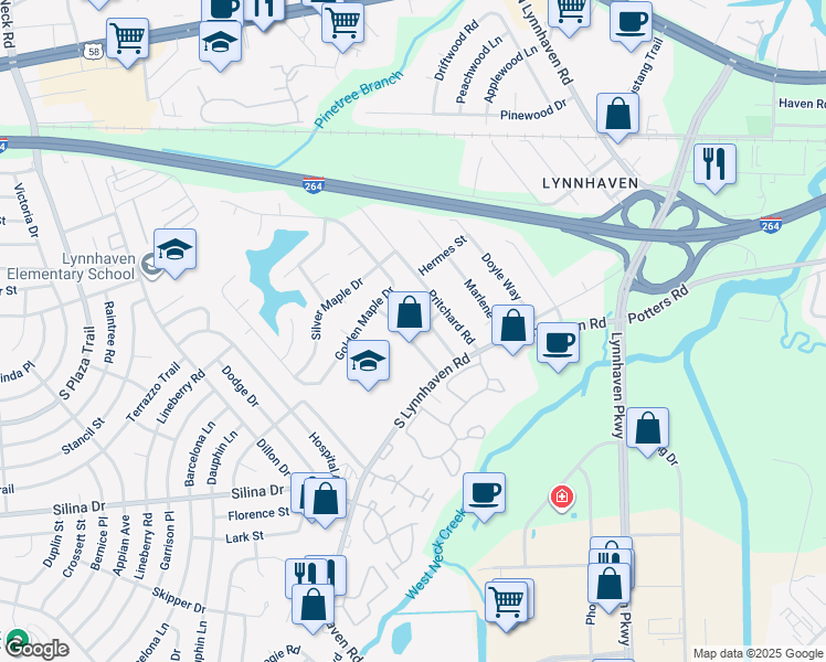 map of restaurants, bars, coffee shops, grocery stores, and more near 3006 South Lynnhaven Road in Virginia Beach