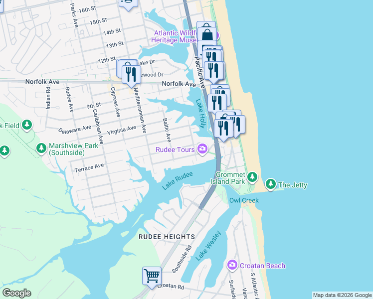 map of restaurants, bars, coffee shops, grocery stores, and more near 312 Winston Salem Avenue in Virginia Beach
