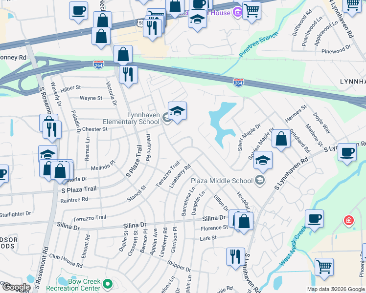 map of restaurants, bars, coffee shops, grocery stores, and more near 252 Dillon Drive in Virginia Beach