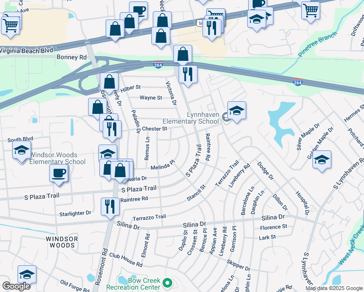 map of restaurants, bars, coffee shops, grocery stores, and more near 237 Victoria Drive in Virginia Beach