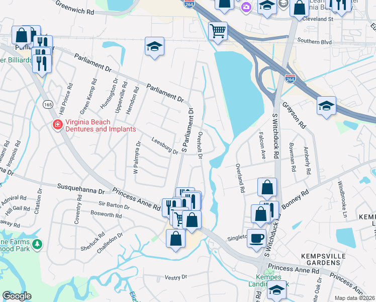 map of restaurants, bars, coffee shops, grocery stores, and more near 5233 Executive Boulevard in Virginia Beach