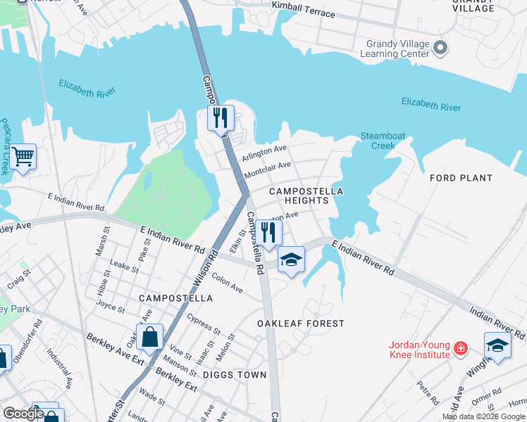 map of restaurants, bars, coffee shops, grocery stores, and more near 1708 Canton Avenue in Norfolk