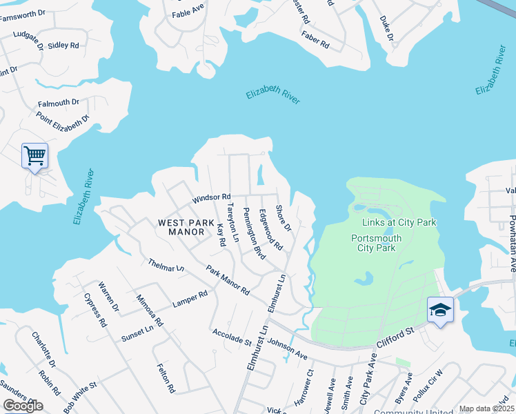 map of restaurants, bars, coffee shops, grocery stores, and more near 308 Edgewood Road in Portsmouth