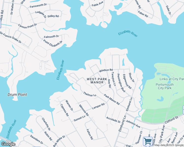 map of restaurants, bars, coffee shops, grocery stores, and more near 412 Park Manor Road in Portsmouth