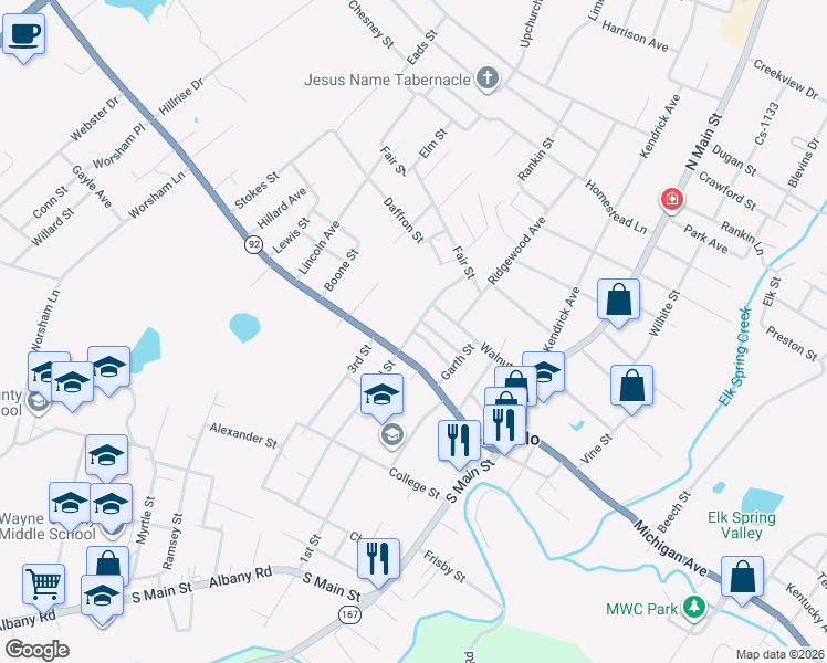map of restaurants, bars, coffee shops, grocery stores, and more near 218 Barrier Street in Monticello
