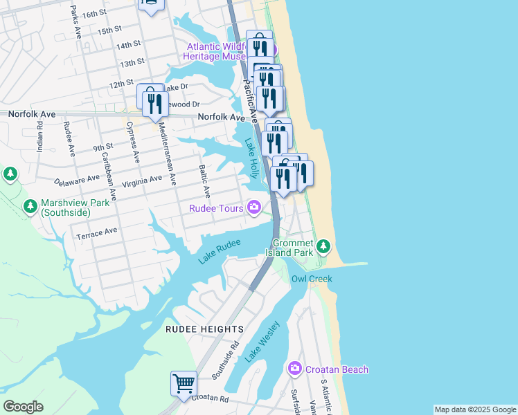 map of restaurants, bars, coffee shops, grocery stores, and more near 200 Winston Salem Avenue in Virginia Beach