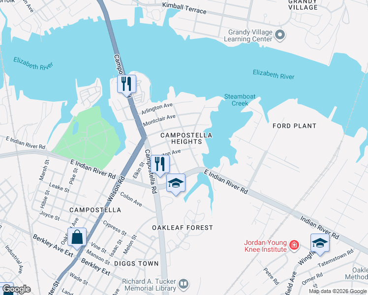 map of restaurants, bars, coffee shops, grocery stores, and more near 929 Waltham Street in Norfolk