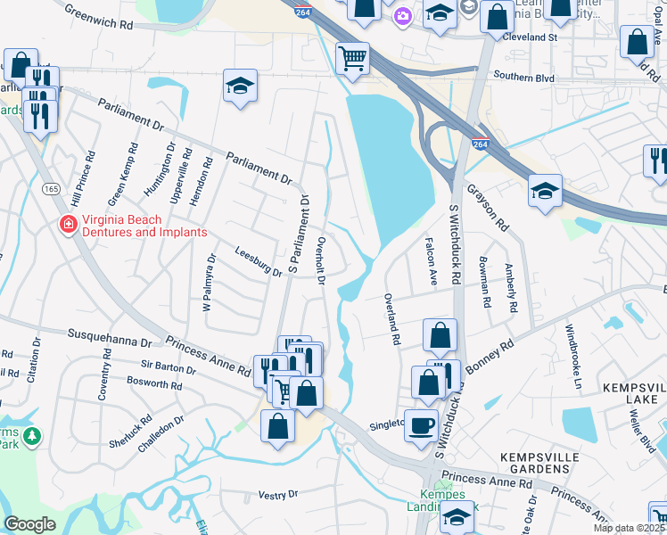 map of restaurants, bars, coffee shops, grocery stores, and more near 5220 Executive Boulevard in Virginia Beach