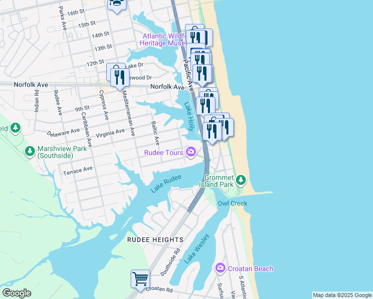 map of restaurants, bars, coffee shops, grocery stores, and more near 209 Winston Salem Avenue in Virginia Beach