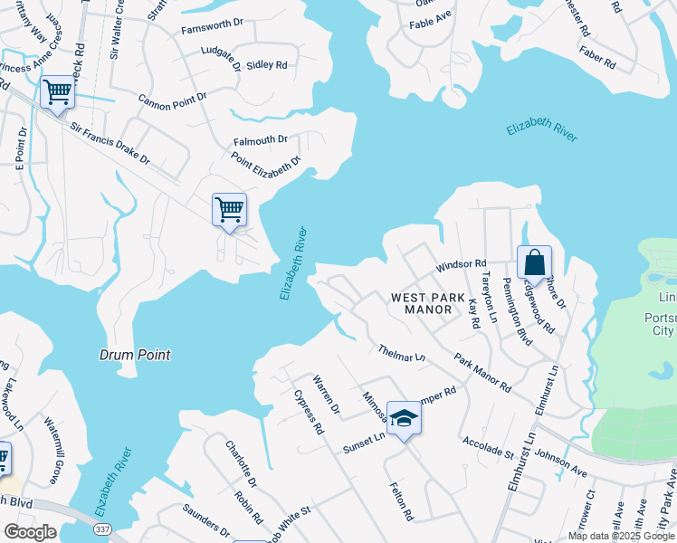 map of restaurants, bars, coffee shops, grocery stores, and more near 19 Sandie Point Lane in Portsmouth