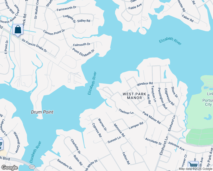 map of restaurants, bars, coffee shops, grocery stores, and more near 19 Sandie Point Lane in Portsmouth