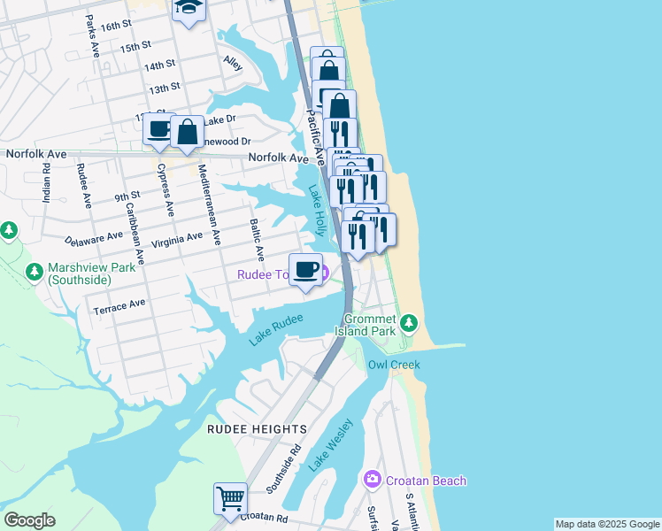 map of restaurants, bars, coffee shops, grocery stores, and more near 209 Winston Salem Avenue in Virginia Beach