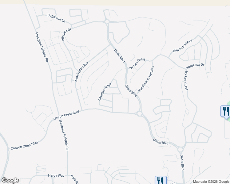 map of restaurants, bars, coffee shops, grocery stores, and more near 443 Cliffrose Avenue in Mesquite