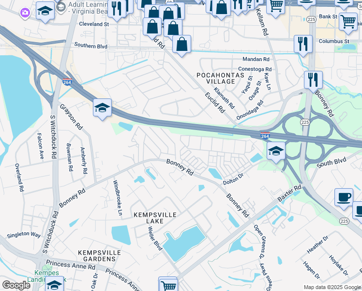 map of restaurants, bars, coffee shops, grocery stores, and more near 4953 Citrine Avenue in Virginia Beach