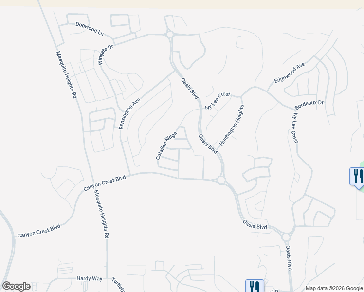 map of restaurants, bars, coffee shops, grocery stores, and more near 443 Cliffrose Avenue in Mesquite