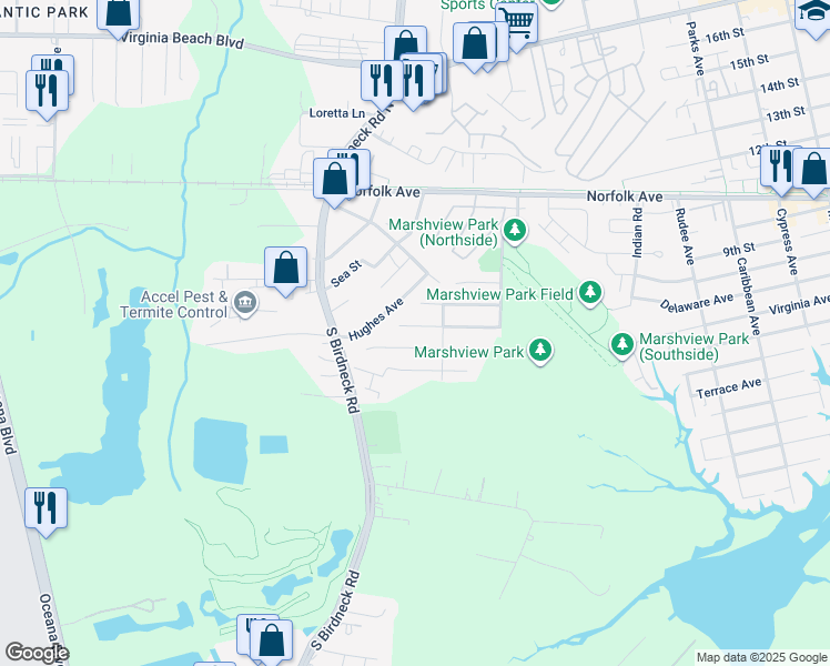 map of restaurants, bars, coffee shops, grocery stores, and more near 1437 Preserve Drive in Virginia Beach