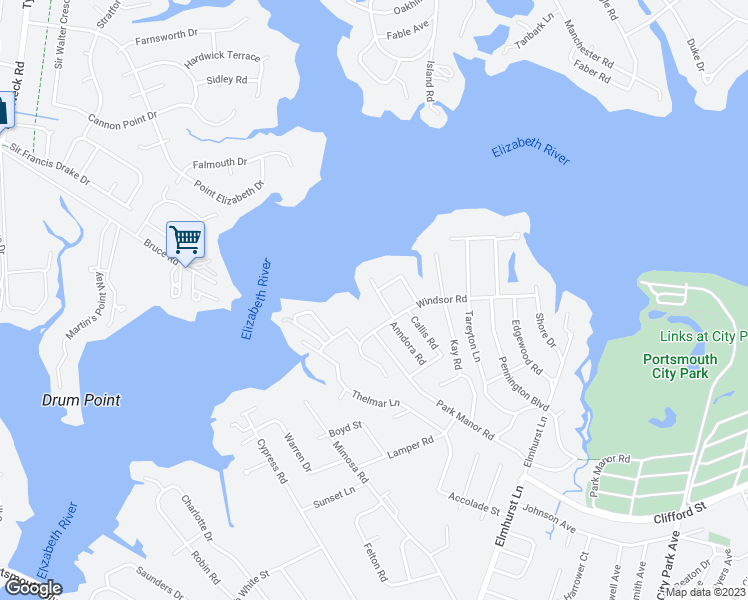 map of restaurants, bars, coffee shops, grocery stores, and more near 507 Poplar Lane in Portsmouth