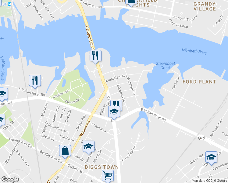 map of restaurants, bars, coffee shops, grocery stores, and more near 1724 Princeton Avenue in Norfolk