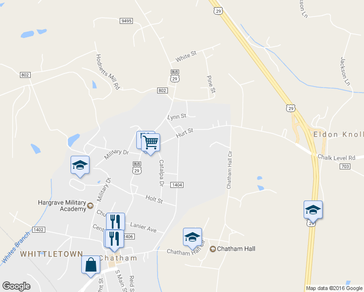 map of restaurants, bars, coffee shops, grocery stores, and more near 335 Peach Street in Chatham