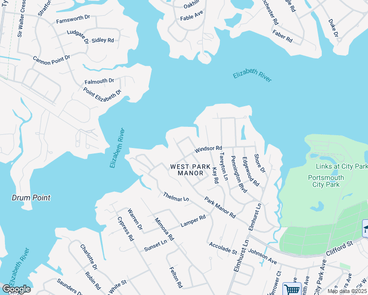 map of restaurants, bars, coffee shops, grocery stores, and more near 502 Poplar Lane in Portsmouth