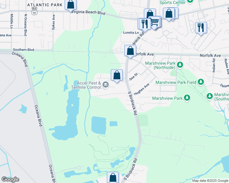 map of restaurants, bars, coffee shops, grocery stores, and more near 1132 Beautiful Street in Virginia Beach