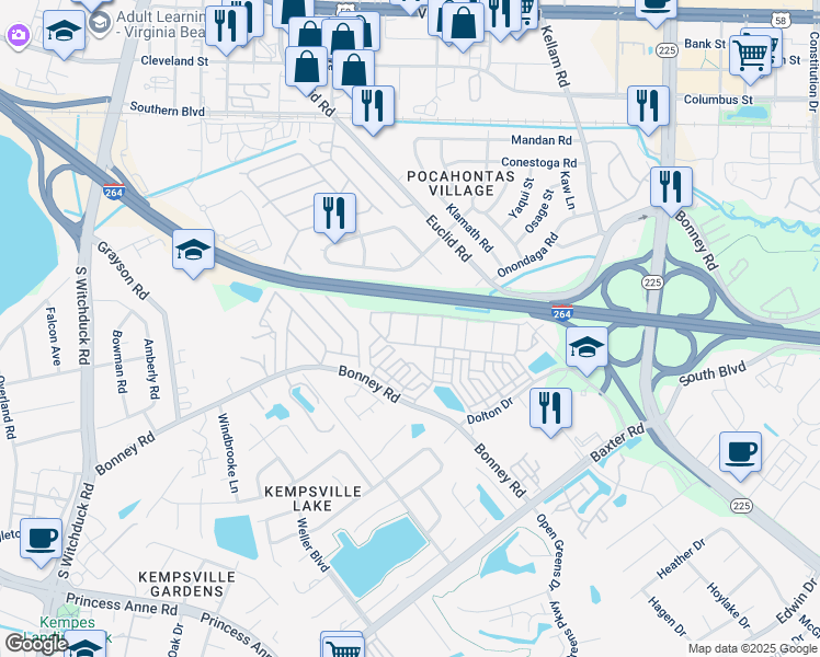 map of restaurants, bars, coffee shops, grocery stores, and more near 4933 Citrine Avenue in Virginia Beach