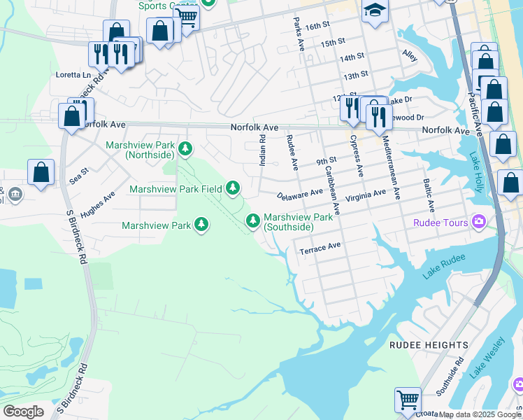 map of restaurants, bars, coffee shops, grocery stores, and more near 841 Virginia Court in Virginia Beach