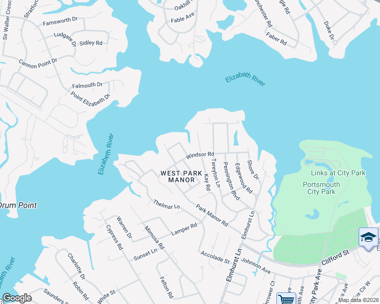 map of restaurants, bars, coffee shops, grocery stores, and more near 420 Windsor Road in Portsmouth