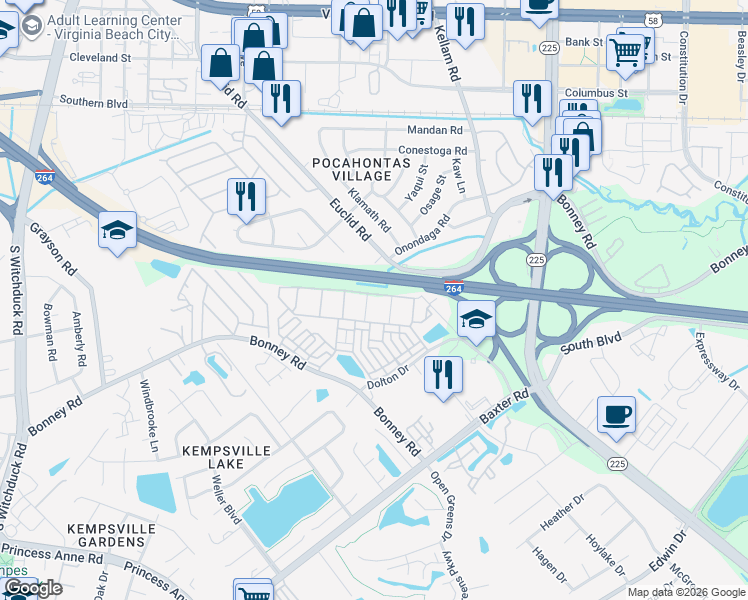 map of restaurants, bars, coffee shops, grocery stores, and more near 4841 Citrine Avenue in Virginia Beach