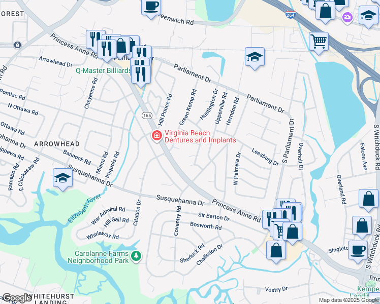 map of restaurants, bars, coffee shops, grocery stores, and more near 5448 Mount Jackson Court in Virginia Beach