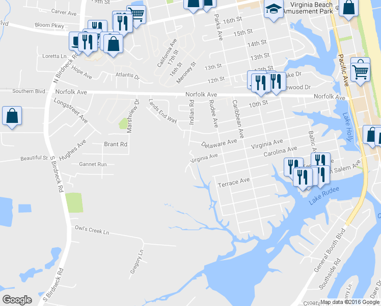 map of restaurants, bars, coffee shops, grocery stores, and more near 815 Virginia Court in Virginia Beach