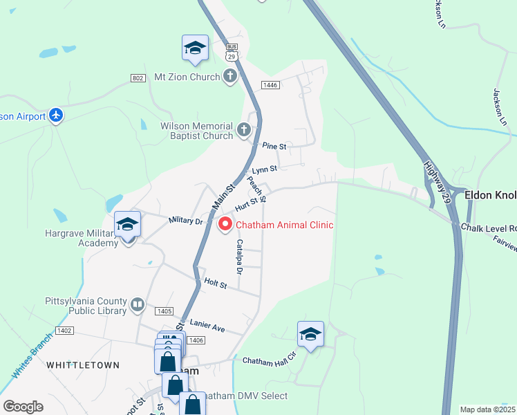 map of restaurants, bars, coffee shops, grocery stores, and more near 187 Hurt Street in Chatham