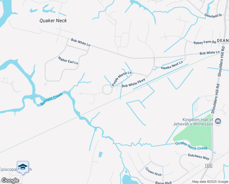 map of restaurants, bars, coffee shops, grocery stores, and more near 255 Purple Martin Lane in Suffolk