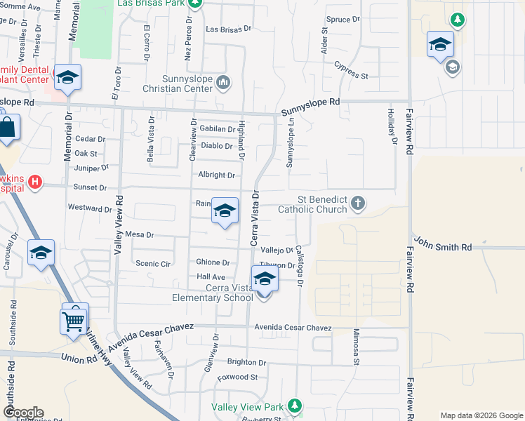 map of restaurants, bars, coffee shops, grocery stores, and more near 1621 Monte Vista Drive in Hollister