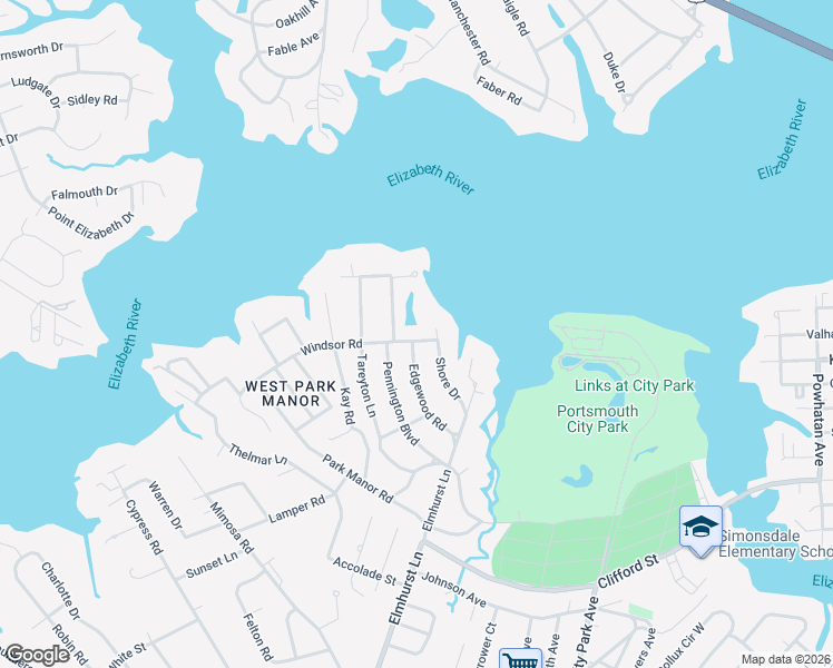 map of restaurants, bars, coffee shops, grocery stores, and more near 100 Windsor Road in Portsmouth