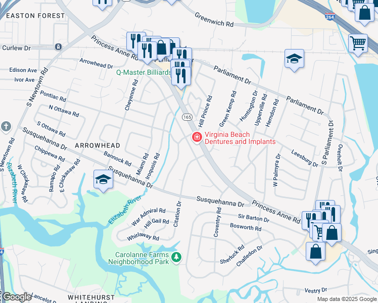 map of restaurants, bars, coffee shops, grocery stores, and more near 5509 Hatteras Road in Virginia Beach