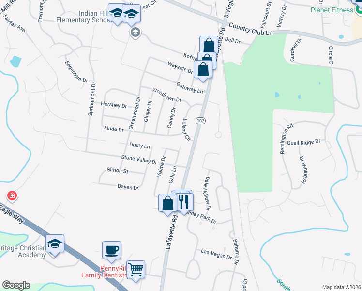 map of restaurants, bars, coffee shops, grocery stores, and more near 3500 Gale Lane in Hopkinsville