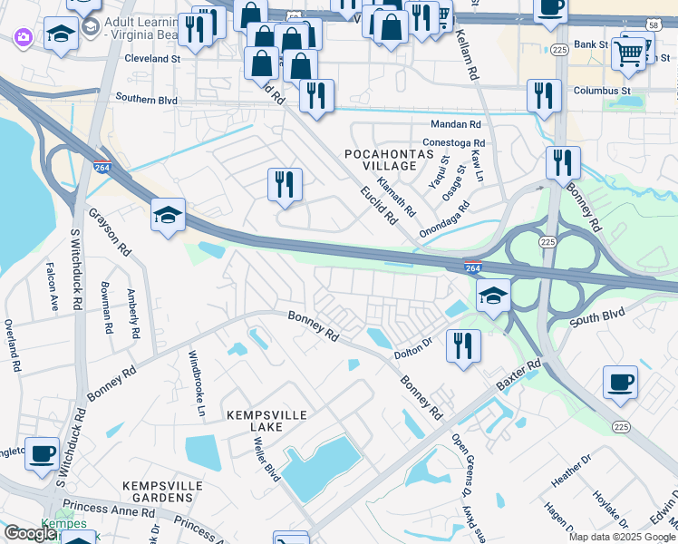 map of restaurants, bars, coffee shops, grocery stores, and more near 4933 Citrine Avenue in Virginia Beach