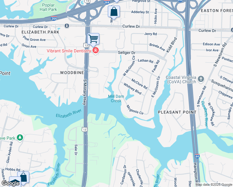map of restaurants, bars, coffee shops, grocery stores, and more near 333 West McGinnis Circle in Norfolk