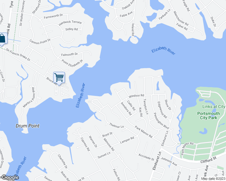 map of restaurants, bars, coffee shops, grocery stores, and more near 507 Poplar Lane in Portsmouth