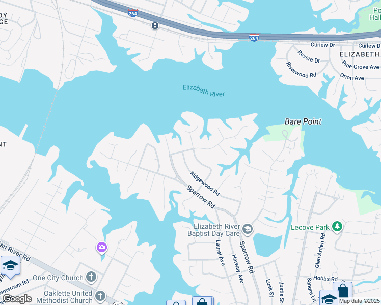 map of restaurants, bars, coffee shops, grocery stores, and more near 4007 Tanglewood Trail in Chesapeake