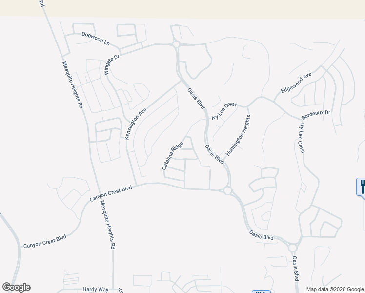 map of restaurants, bars, coffee shops, grocery stores, and more near 459 Royal Palms Lane in Mesquite