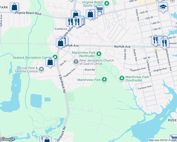 map of restaurants, bars, coffee shops, grocery stores, and more near 1316 Preserve Drive in Virginia Beach