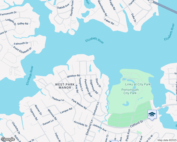 map of restaurants, bars, coffee shops, grocery stores, and more near 408 Pennington Boulevard in Portsmouth