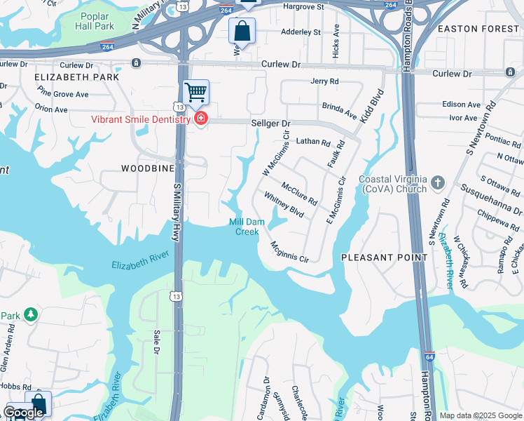 map of restaurants, bars, coffee shops, grocery stores, and more near 333 West McGinnis Circle in Norfolk