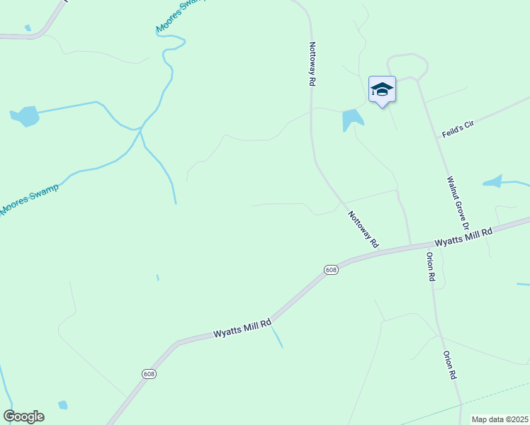 map of restaurants, bars, coffee shops, grocery stores, and more near Nottoway Road in Greensville County